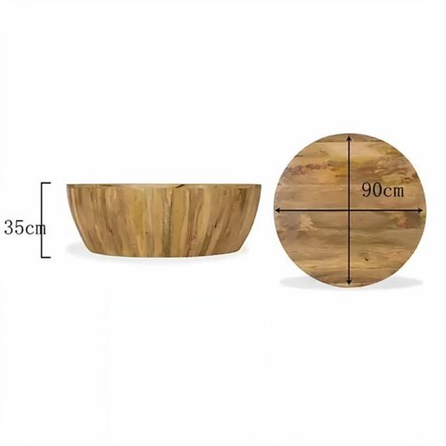 Rustic Round Drum Solid Wood Coffee Table, Handcrafted Circular Wooden Center Table - Coffee table - QONKA HOME