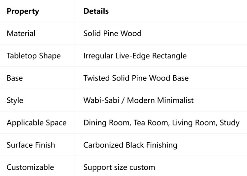 Solid Pine Wood Dining Table, Irregular Live‑Edge Tabletop, Modern Wabi‑Sabi Style Dining Desk