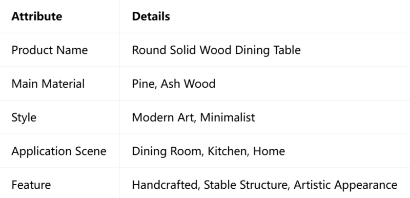 Round Solid Wood Dining Table with Ball Decor, Pine & Ash Wood Dining Table for Home Dining Room