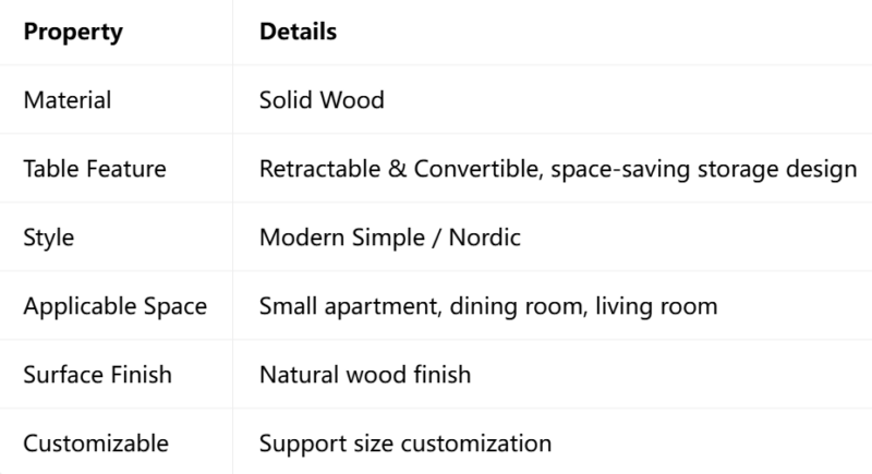 Solid Wood Extendable Folding Dining Table, Space‑Saving Convertible Multi‑Function Dinner Desk