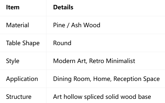 Round Solid Wood Dining Table, Pine / Ash Wood Artistic Spliced Base Dining Table for Home Dining Room