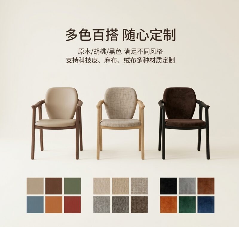 Modern Solid Wood Arm Dining Chair,  Upholstered Armrest Chair With  Fabric/Leather Cushion For Dining Room Hotel