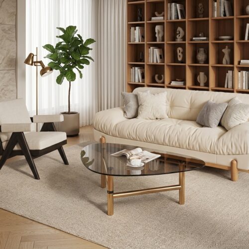 Modern Teardrop Glass Center Table, Luxury Golden Frame &Transparent Acrylic Leg Minimalist coffee Table - Coffee tab...