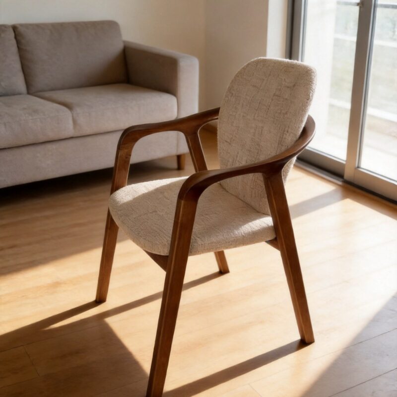 Modern Solid Wood Arm Dining Chair,  Upholstered Armrest Chair With  Fabric/Leather Cushion For Dining Room Hotel