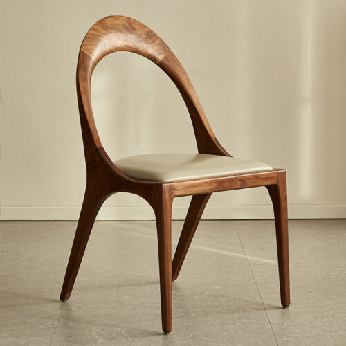 Designer Hollow Dining Chair, Premium Walnut / Ash Solid Wood Leisure Chair For Dining Room & Cafe - Solid wood dinin...