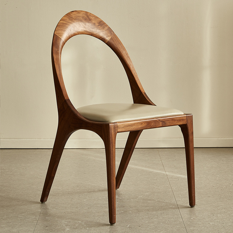 Designer Hollow Dining Chair, Premium Walnut / Ash Solid Wood Leisure Chair For Dining Room & Cafe
