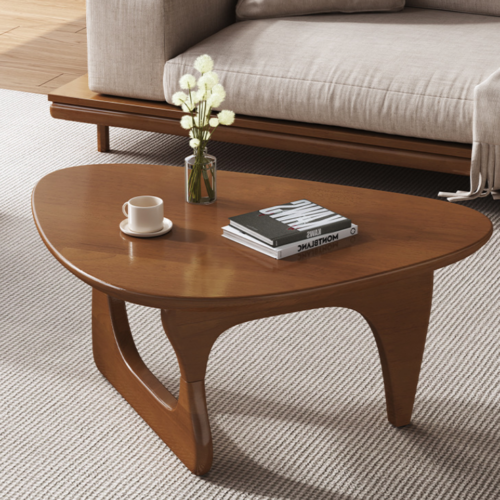 Irregular Oval Rubber Wood Coffee Table, Curved Hollow Solid Wood Leg Center Table - Coffee table - QONKA HOME
