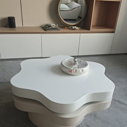 Modern Irregular Cloud Coffee Table, 2‑Piece Rotating Wooden Center Table cream‑style - Coffee table - QONKA HOME