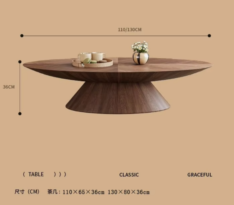 Mid‑Century Modern Oval Walnut Coffee Table, Pedestal Base Wood Coffee Table