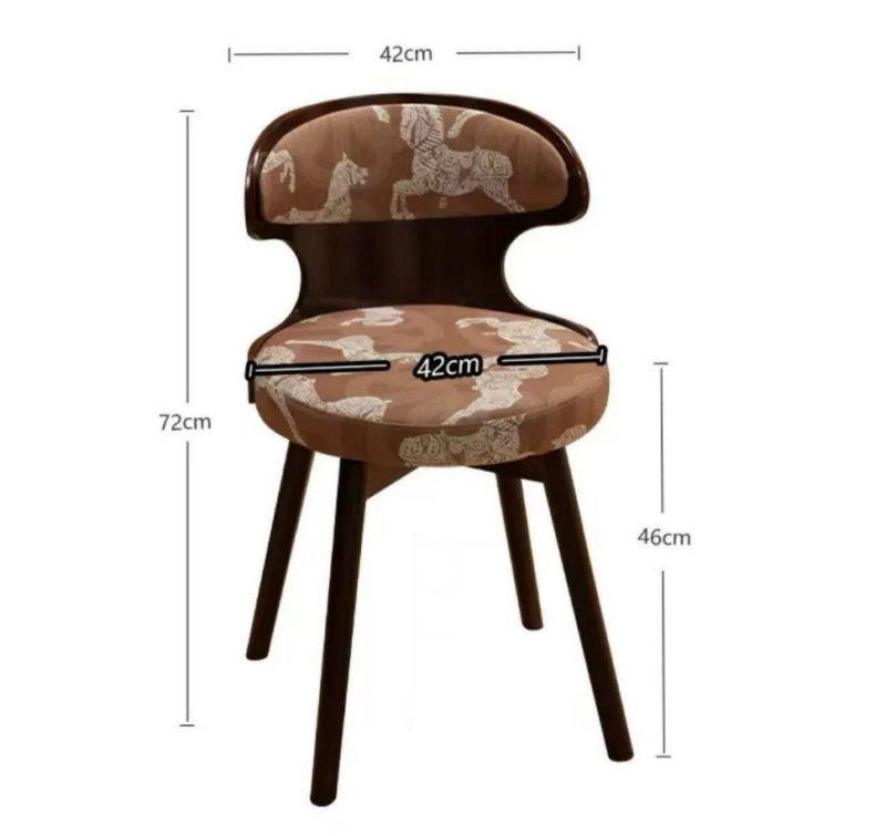 Vintage Floral Bird Print Fabric Dining Chair, Curved Bentwood Backrest Solid Wood Leg Upholstered Side Chair