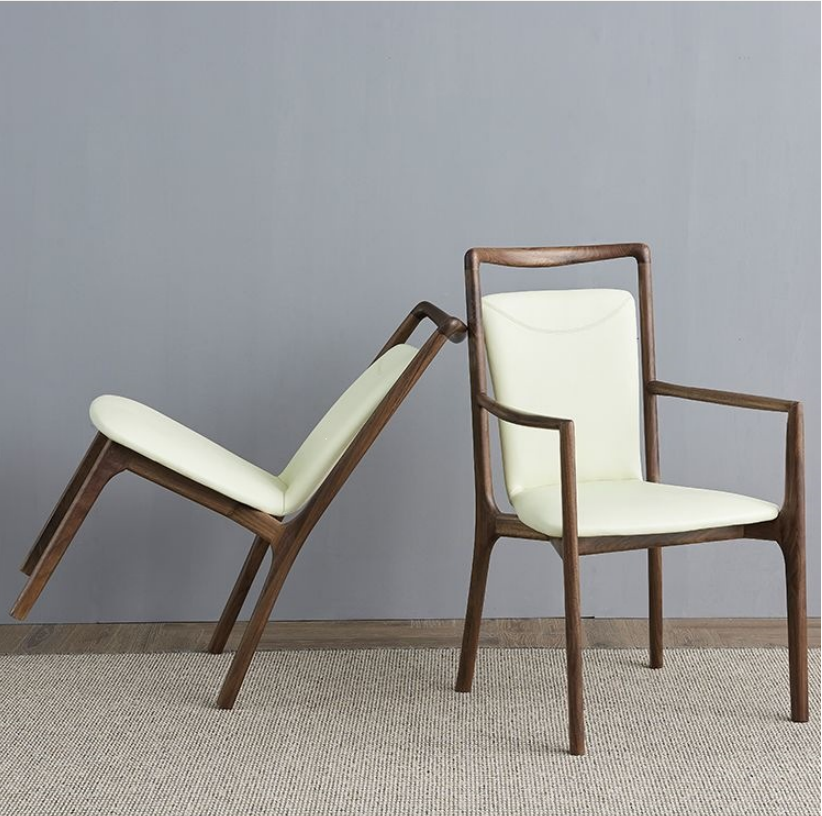 Modern Solid Wood Dining Chair Upholstered Soft Leather Cushion Curved Ergonomic Backrest Home Restaurant Side Chair For Dining Room Kitchen