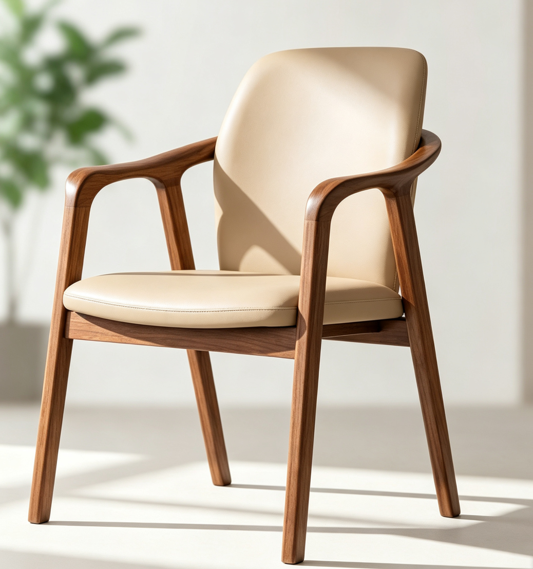 Walnut Finish Solid Wood Dining Chair with Cream Upholstered Seat, Modern Simple Restaurant Chair for Home Hotel Cafe