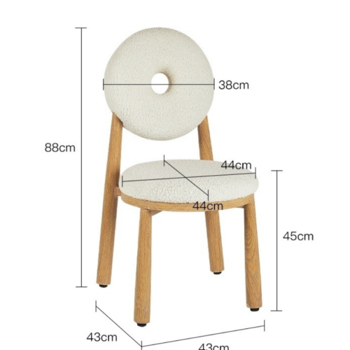Solid Wood Dining Chair Donut Round Back Teddy Fabric Upholstered Makeup Stool for Bedroom Cafe Home Restaurant - Solid wo...