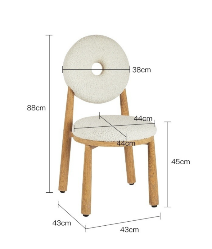 Solid Wood Dining Chair Donut Round Back Teddy Fabric Upholstered Makeup Stool for Bedroom Cafe Home Restaurant