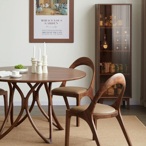 Designer Hollow Dining Chair, Premium Walnut / Ash Solid Wood Leisure Chair For Dining Room & Cafe - Solid wood dinin...