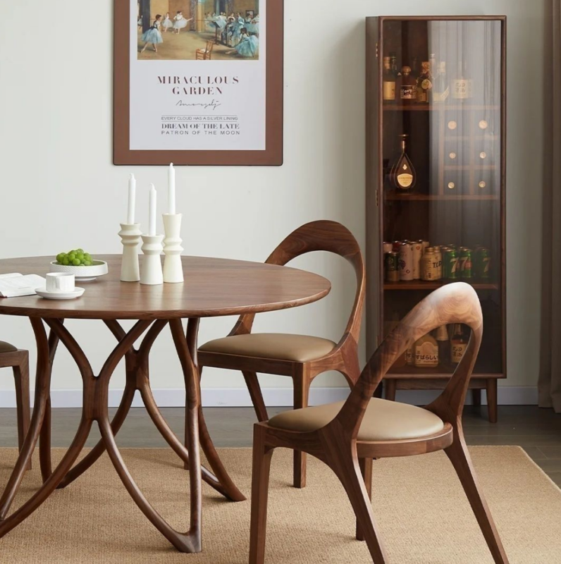Designer Hollow Dining Chair, Premium Walnut / Ash Solid Wood Leisure Chair For Dining Room & Cafe