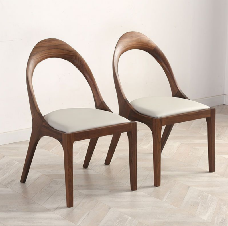 Designer Hollow Dining Chair, Premium Walnut / Ash Solid Wood Leisure Chair For Dining Room & Cafe