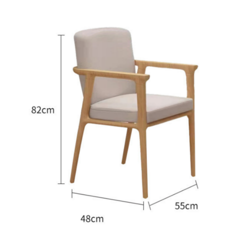 Modern Simple Armrest Dining Chair, Solid Wood Chair With Fabric Padded Seat And Back - Solid wood dining chair - QONKA HOME
