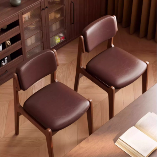 Modern Solid Wood Dining Chair Upholstered Soft Leather Cushion Curved Ergonomic Backrest Home Restaurant Side Chair For D...