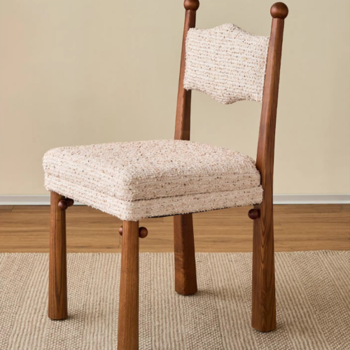 French Country Style Solid Wood Chair, Designer Curved Back Fabric Padded Dining Chair For Cafe & Dining Room - Solid...
