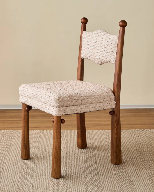 French Country Style Solid Wood Chair, Designer Curved Back Fabric Padded Dining Chair For Cafe & Dining Room