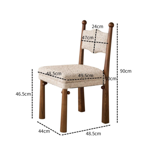 French Country Style Solid Wood Chair, Designer Curved Back Fabric Padded Dining Chair For Cafe & Dining Room - Solid...