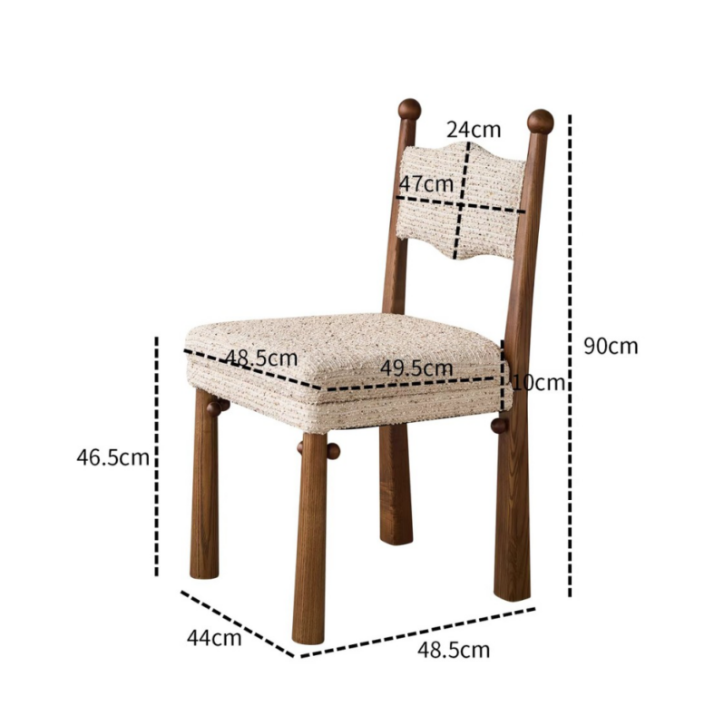 French Country Style Solid Wood Chair, Designer Curved Back Fabric Padded Dining Chair For Cafe & Dining Room