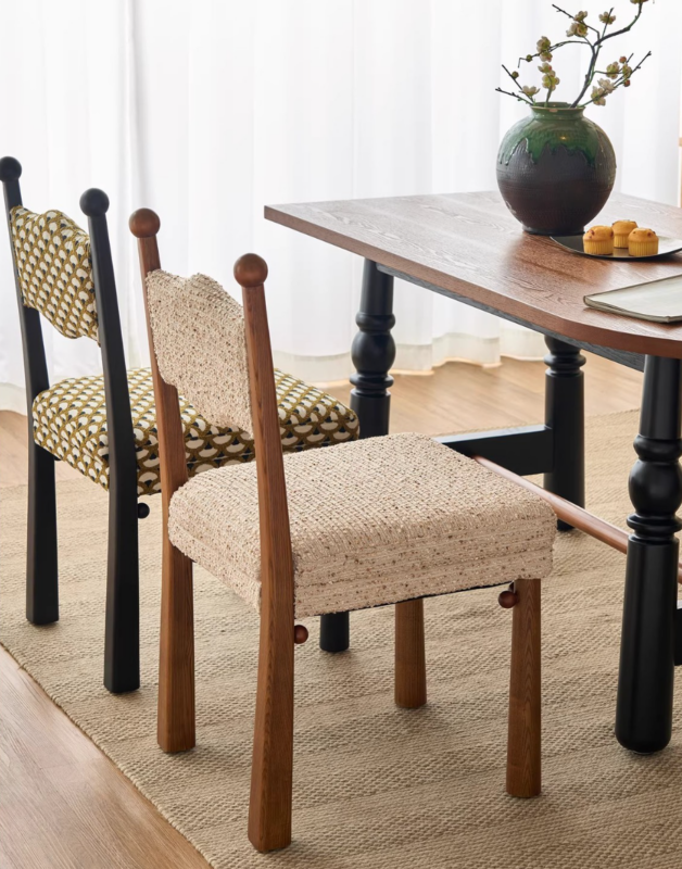 French Country Style Solid Wood Chair, Designer Curved Back Fabric Padded Dining Chair For Cafe & Dining Room