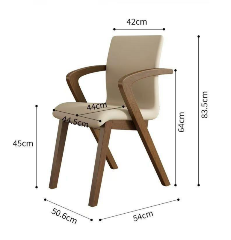 Modern armchair with wooden legs and beige upholstery.