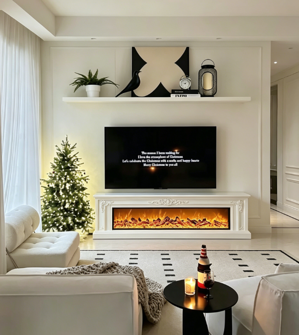 White Electric Fireplace TV Stand