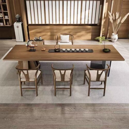 Solid Pine Wood Tea Dining Table, Transparent Acrylic Support, Japanese‑Style Multi‑Function Desk - Dining table - QON...