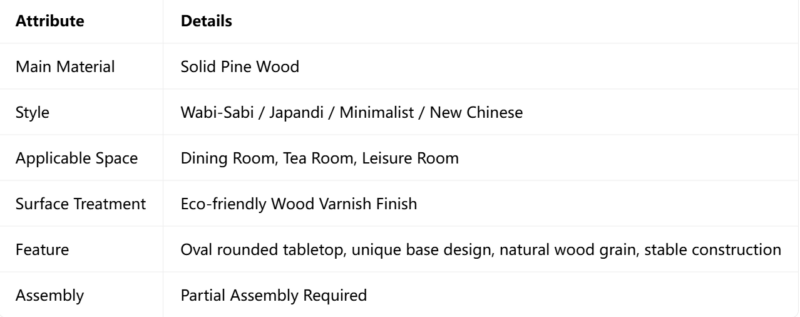 Wabi‑Sabi Solid Pine Wood Dining Table, Oval Multi‑Purpose Dining Table for Home Dining Room