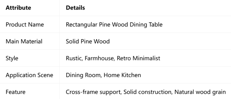 Solid Pine Wood Rectangular Dining Table, Rustic Farmhouse Style Dining Table for Home Dining Room