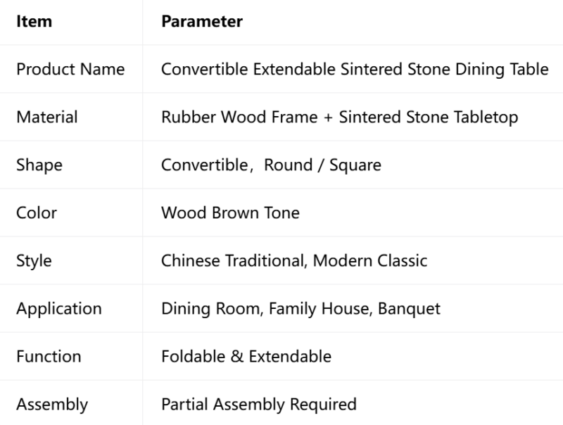 Convertible extendable dining table with sintered stone top.