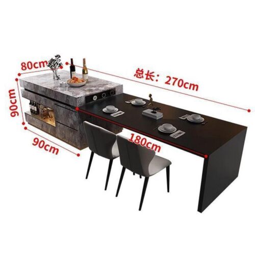 Modern Sintered Stone Dining Table with Solid Wood Cabinet Kitchen Island Integrated with LED Light - Dining table - QONKA...