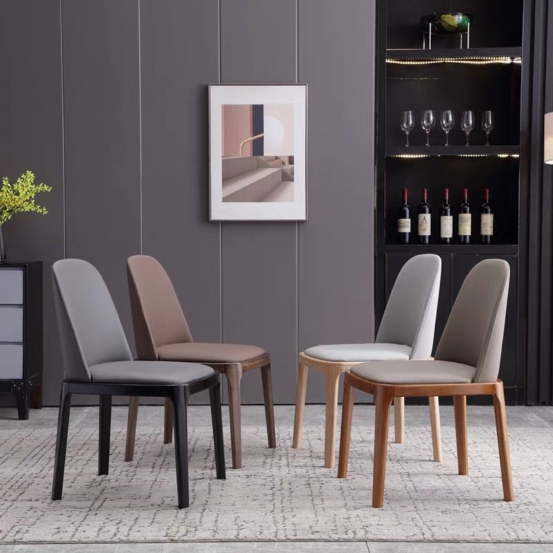 Nordic Style Solid Wood Dining Chair PU Leather Upholstered Armless Side Chair Ergonomic High Back Dinner Chair
