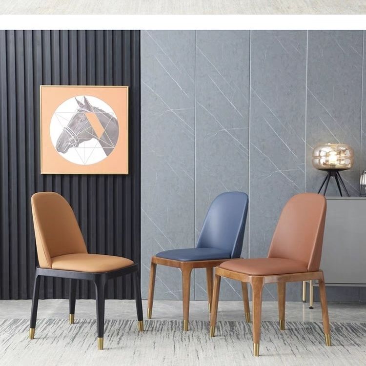 Nordic Style Solid Wood Dining Chair PU Leather Upholstered Armless Side Chair Ergonomic High Back Dinner Chair