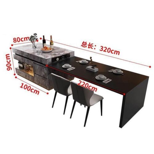 Modern Sintered Stone Dining Table with Solid Wood Cabinet Kitchen Island Integrated with LED Light - Dining table - QONKA...