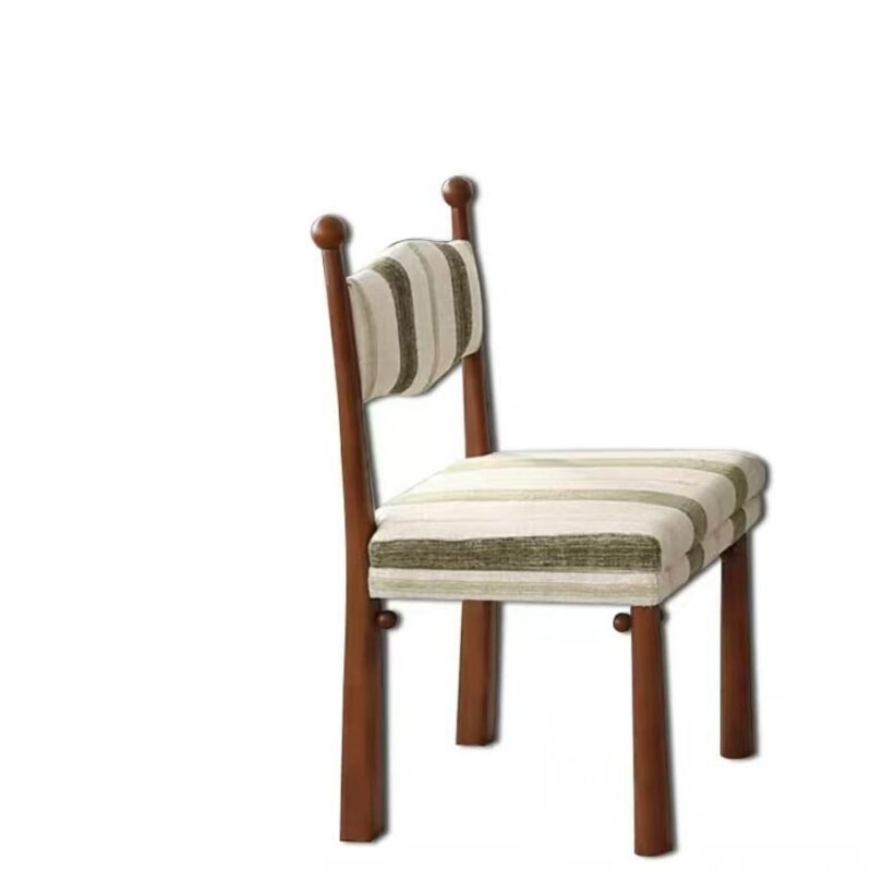 French Country Style Solid Wood Chair, Designer Curved Back Fabric Padded Dining Chair For Cafe & Dining Room
