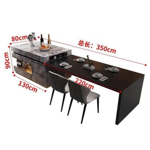 Modern Sintered Stone Dining Table with Solid Wood Cabinet Kitchen Island Integrated with LED Light - Dining table - QONKA...