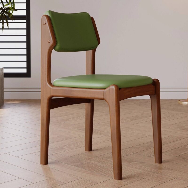 QONKA Nordic Style Solid Wood Dining Chair PU Leather Upholstered Armless Side Chair Ergonomic High Back Dinner Chai SKU variant photo