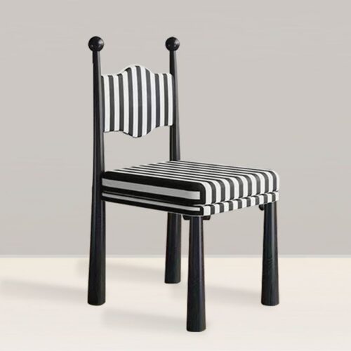 French Country Style Solid Wood Chair, Designer Curved Back Fabric Padded Dining Chair For Cafe & Dining Room - Solid...