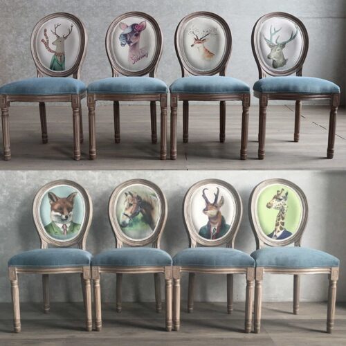 QONKA Solid Wood Dining Chair Leather, lamb wool Upholstered Cushion SKU variant photo