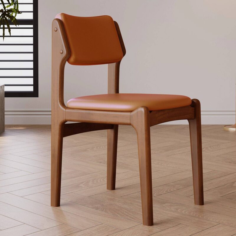 QONKA Solid Wood Dining Chair Leather, lamb wool Upholstered Cushion SKU variant photo