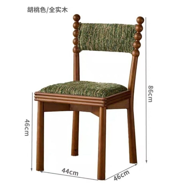 French Retro Black Solid Wood Dining Chair, Jacquard Floral Fabric Padded Chair With Bobbin Posts For Cafe Hotel