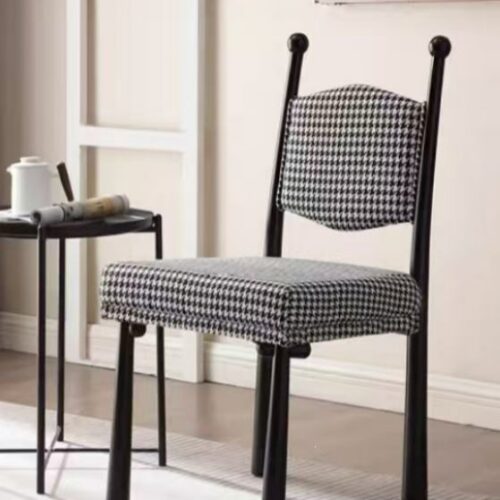 French Country Style Solid Wood Chair, Designer Curved Back Fabric Padded Dining Chair For Cafe & Dining Room - Solid...
