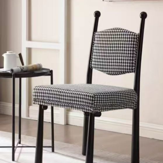 French Country Style Solid Wood Chair, Designer Curved Back Fabric Padded Dining Chair For Cafe & Dining Room