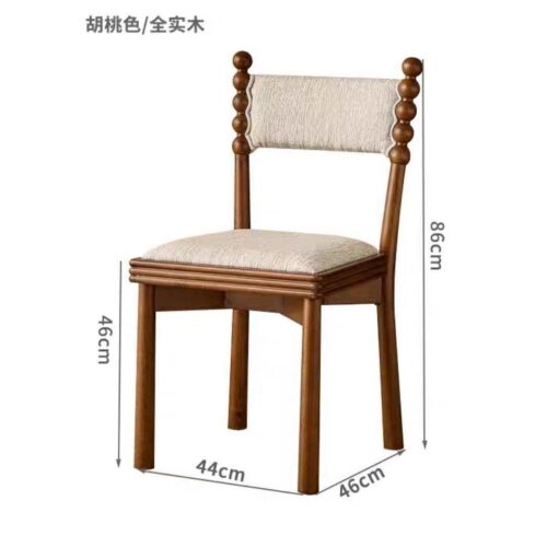 French Retro Black Solid Wood Dining Chair, Jacquard Floral Fabric Padded Chair With Bobbin Posts For Cafe Hotel - Solid w...