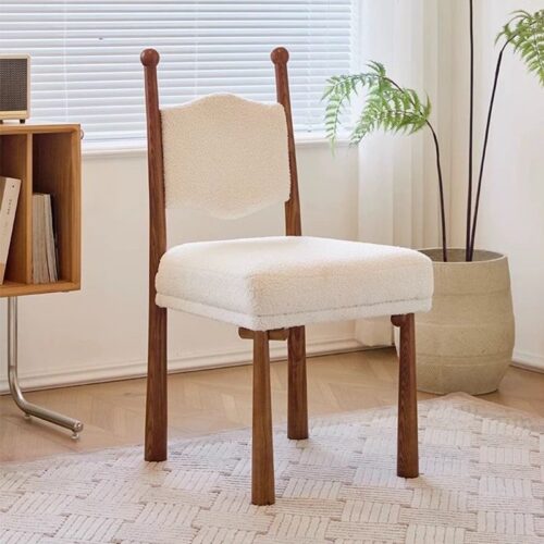 French Country Style Solid Wood Chair, Designer Curved Back Fabric Padded Dining Chair For Cafe & Dining Room - Solid...