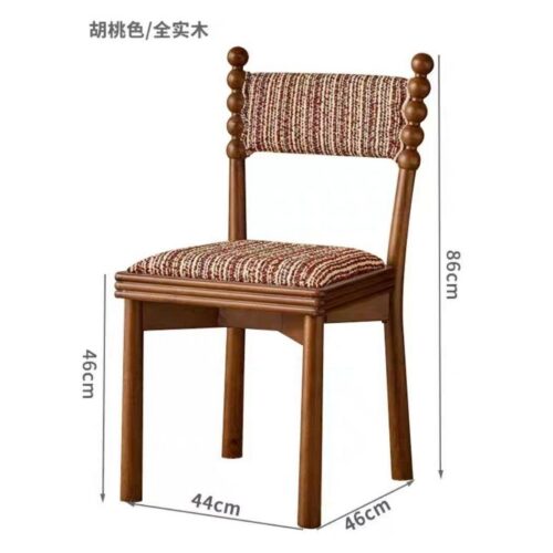 French Retro Black Solid Wood Dining Chair, Jacquard Floral Fabric Padded Chair With Bobbin Posts For Cafe Hotel - Solid w...